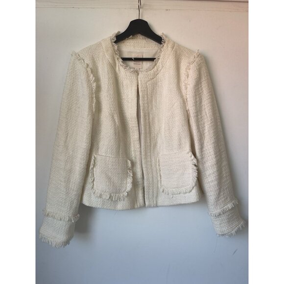 Cinq à Sept Tous Les Jours Keegan Ivory Tweed Fringe Trim Jacket Size 14 Classic - Picture 5 of 11